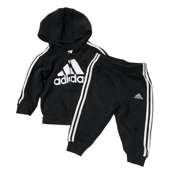 ADIDAS BADGE OF SPORT 2-PIECE FRENCH TERRY HOODED JACKET SET BLACK - Picture 3 of 4